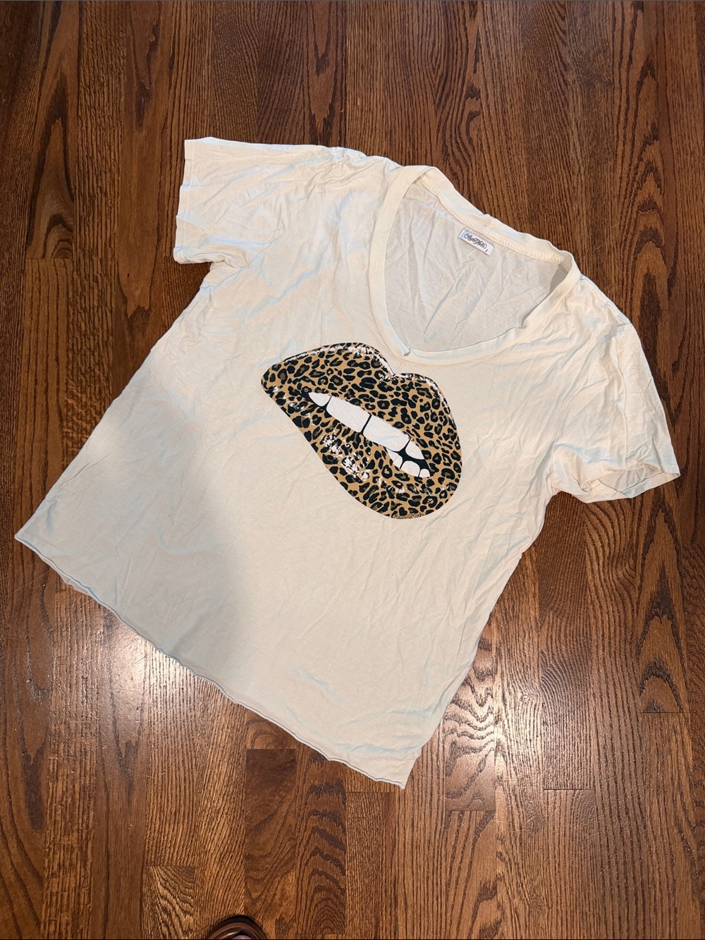 Lauren Moshi White Tee with Leopard Print Lips